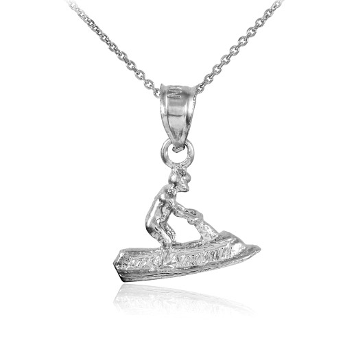 3D Jet Ski Silver Charm Necklace