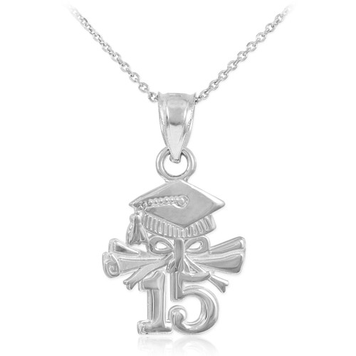 White Gold 2015 Graduation Charm Necklace