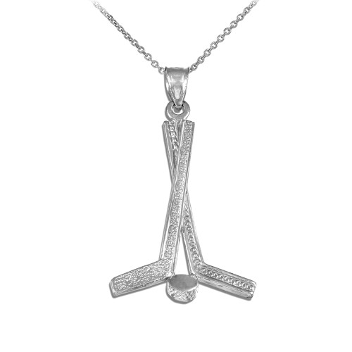 White Gold Hockey Sticks Sports Pendant Necklace