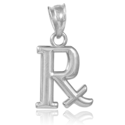 White Gold Rx Prescription Symbol Charm Pendant Necklace