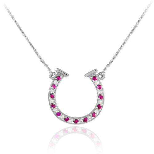 Sterling Silver Clear & Red CZ Horseshoe Necklace