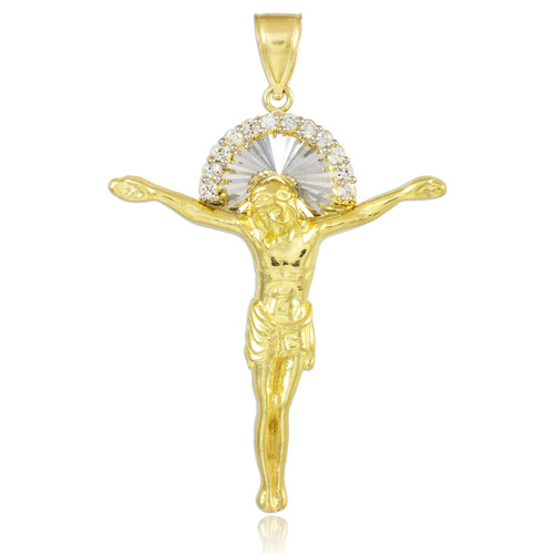 Two-Tone Gold Crucifix CZ Pendant