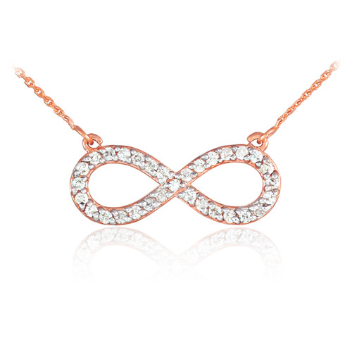 14K Rose Gold Infinity Clear CZ Pendant Necklace