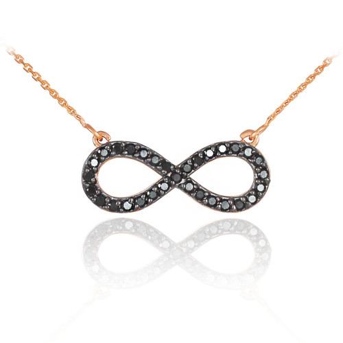 14K Rose Gold Infinity Black CZ Pendant Necklace