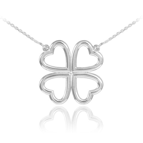 Shamrock necklace in 14k white gold.