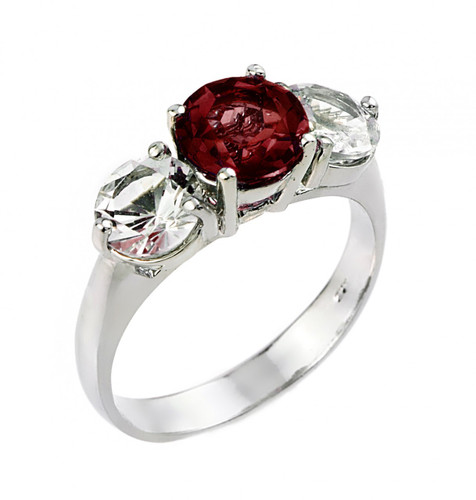 Garnet and white topaz gemstone ladies ring in 925 sterling silver.