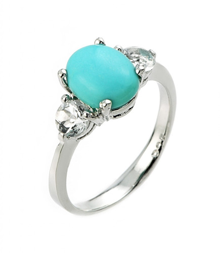 Turquoise and white topaz gemstone ladies ring in 925 sterling silver.