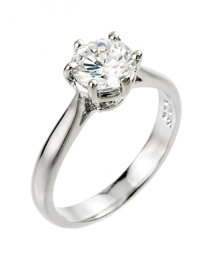 1 ct CZ (6 mm round) solitaire engagement ring in 925 sterling silver.