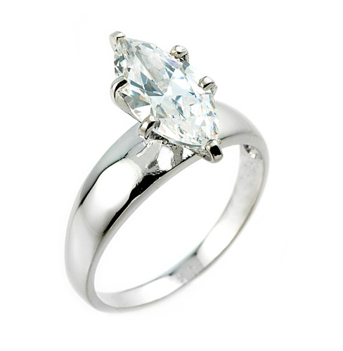 White Gold Marquise CZ Solitaire Engagement Ring