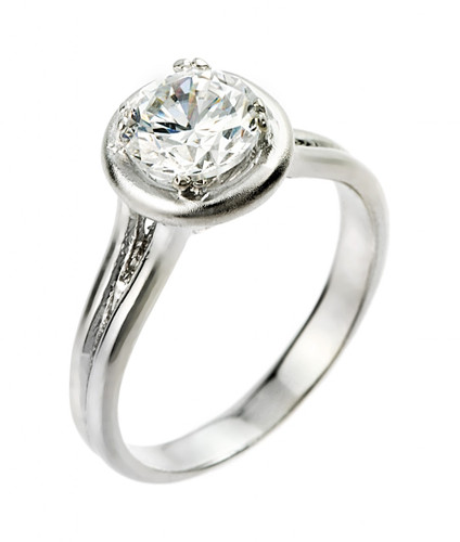 1 ct CZ (6 1/2 mm) round engagement ring in 10k or 14k white gold.