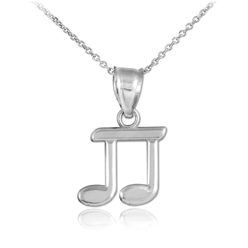 Silver Beamed Eighth Note Pendant Necklace