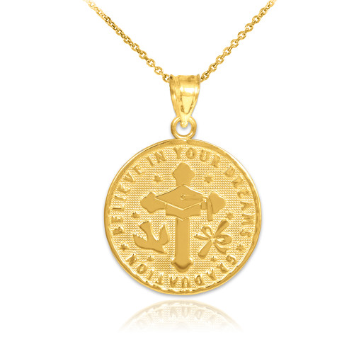 Gold Reversible Graduation Medallion Charm Pendant Necklace