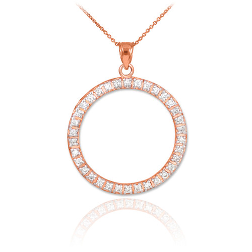 14K Rose Gold Eternity Circle of Life Diamond Pendant Necklace