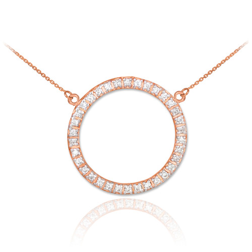 14K Rose Gold Eternity Circle of Life CZ Necklace