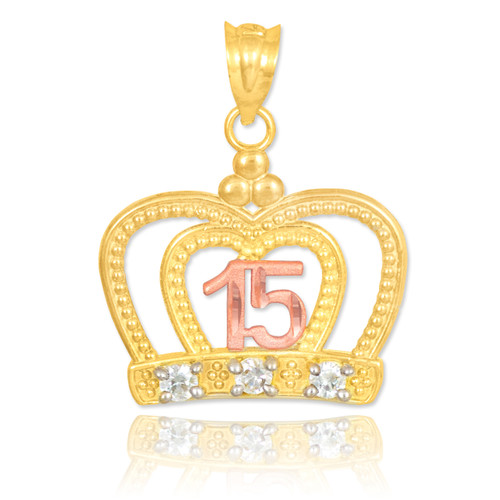 Two-tone Quinceanera Imperial Crown CZ Pendant