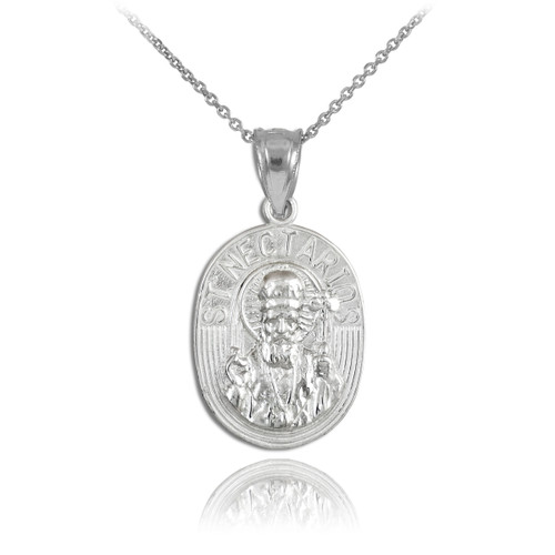 Sterling Silver Saint Nectarios Medallion Charm Pendant Necklace