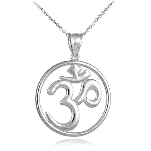 Sterling Silver Om (Ohm) Open Medallion Pendant Necklace