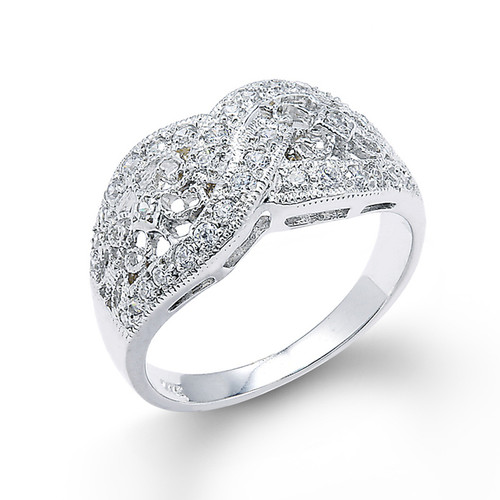 14k White Gold Knot Design Filigree Diamond Ring