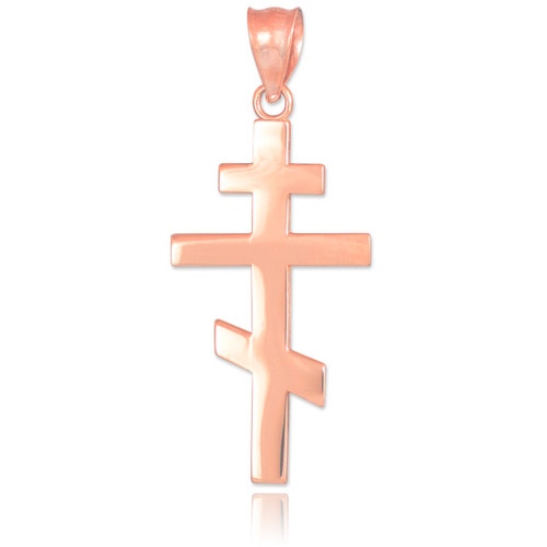 Rose Gold Plain Russian Orthodox Cross Pendant Necklace