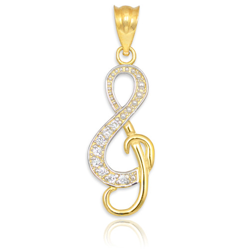 Diamond Studded Gold Treble Clef Music Pendant Necklace