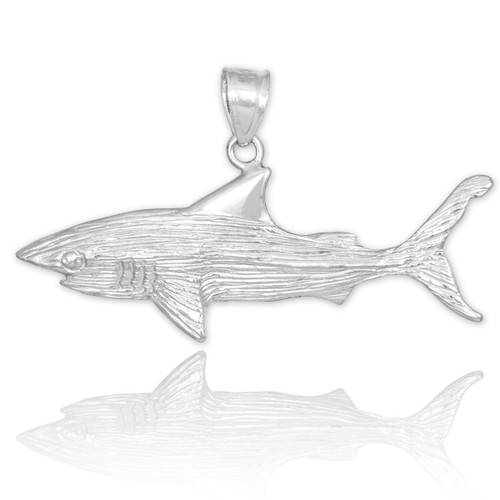white gold shark pendant