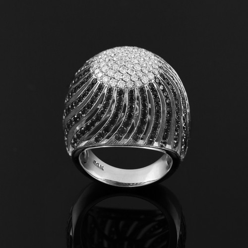 14K White Gold Diamond Pave Cocktail Dome Ring