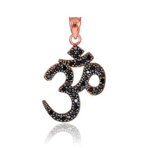 14k Rose Gold Om Black Diamond Pendant Necklace