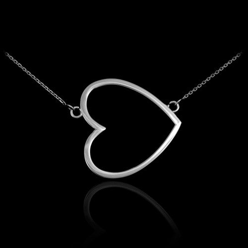 Sterling Silver Sideways Open Heart Necklace