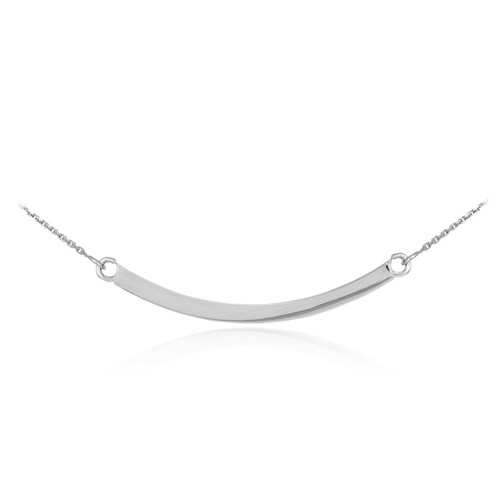 14K Solid White Gold Curved Bar Necklace