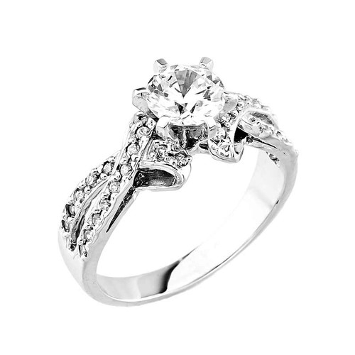 White Gold Round CZ Solitaire Engagement Ring