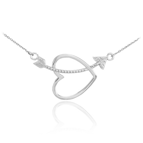 14K White Gold Heart & Arrow Diamond Necklace