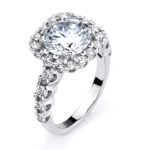 14k White Gold CZ Engagement Halo Ring