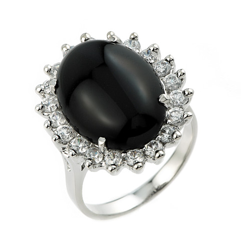 10k White Gold Ladies Black Onyx Ring