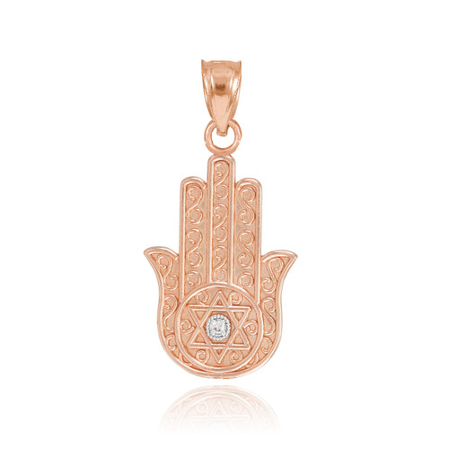 Rose Gold Hamsa Diamond Pendant Necklace