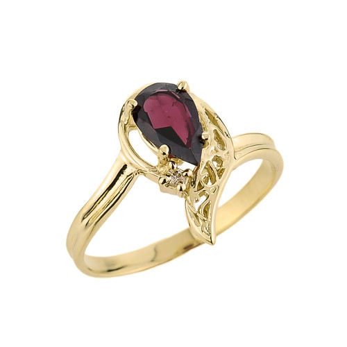 10k Gold Ladies Pear Shaped Garnet Gemstone Ring