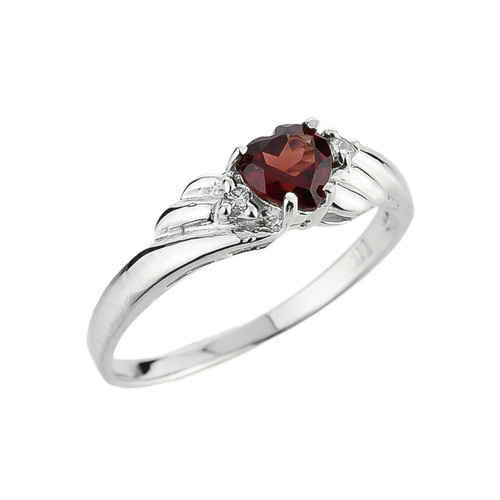 10k White Gold Ladies Garnet and Diamond Gemstone Ring