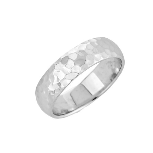 White Gold Hammered Classic Wedding Band