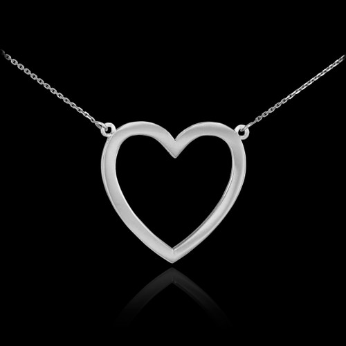 14K Polished White Gold Open Heart Necklace