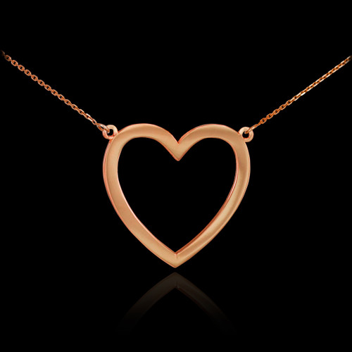 14K Polished Rose Gold Open Heart Necklace