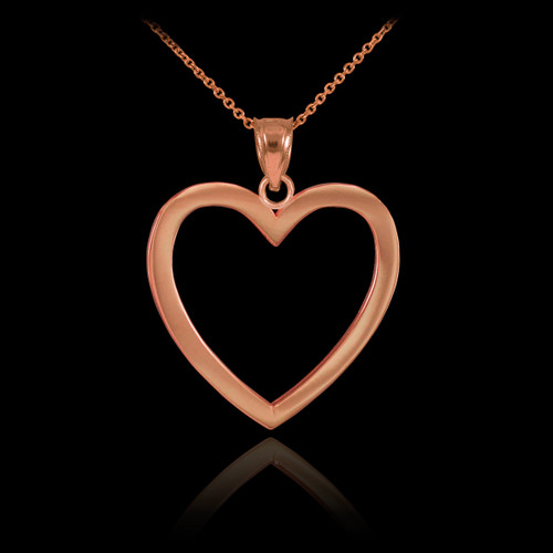 Polished Rose Gold Open Heart Pendant Necklace