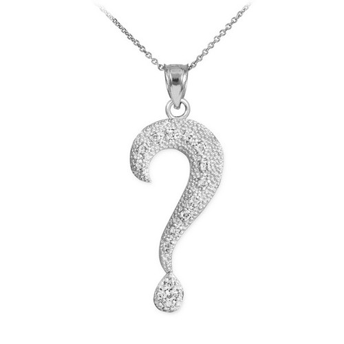 Textured White Gold Diamond Question Mark Pendant Necklace