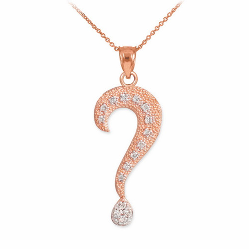 Textured Rose Gold Diamond Question Mark Pendant Necklace