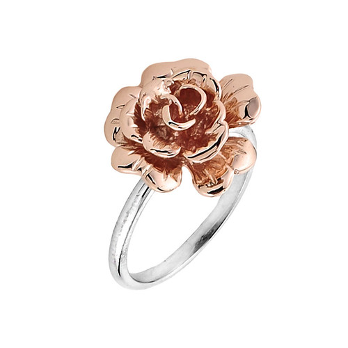 Two Tone Gold Rose Flower Ladies Ring
