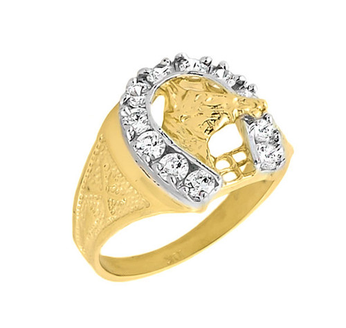 10k Gold Men's White Topaz Horseshoe Ring