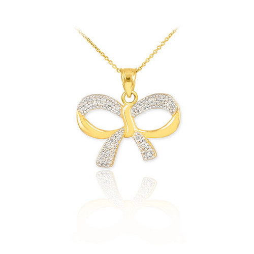Polished Gold Diamond Bow Pendant Necklace