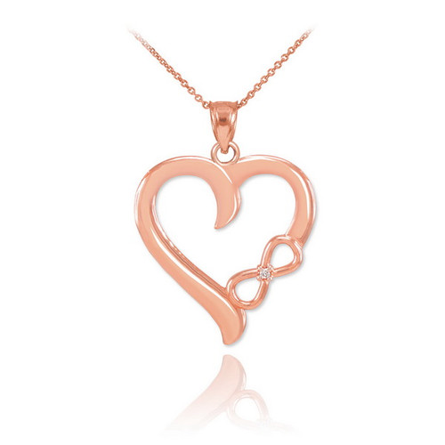 Rose Gold Infinity Heart Diamond Pendant Necklace