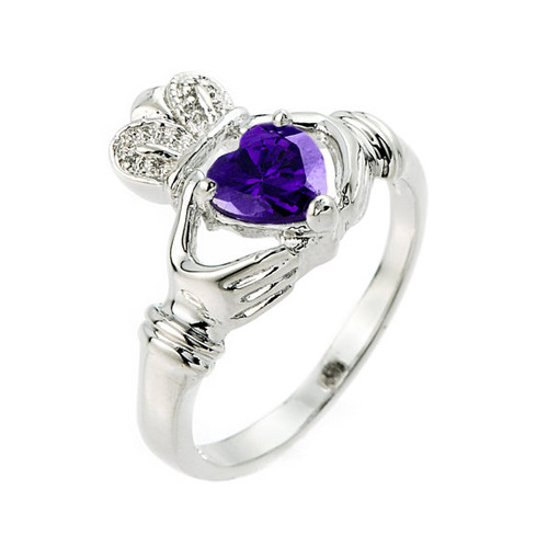 925 Sterling Silver Amethyst Claddagh Ring