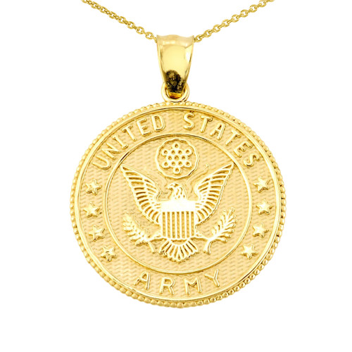 Solid Gold US Army Coin Pendant Necklace