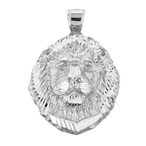 Diamond Cut Lion Head Pendant in Sterling Silver