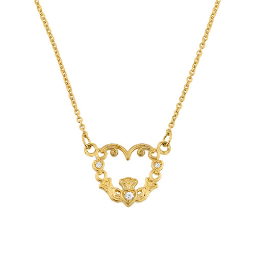 14K Gold Diamond Claddagh Pendant Necklace